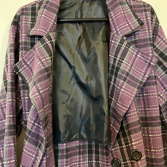 Purple Plaid Trench Coat - Picture 5 of 10